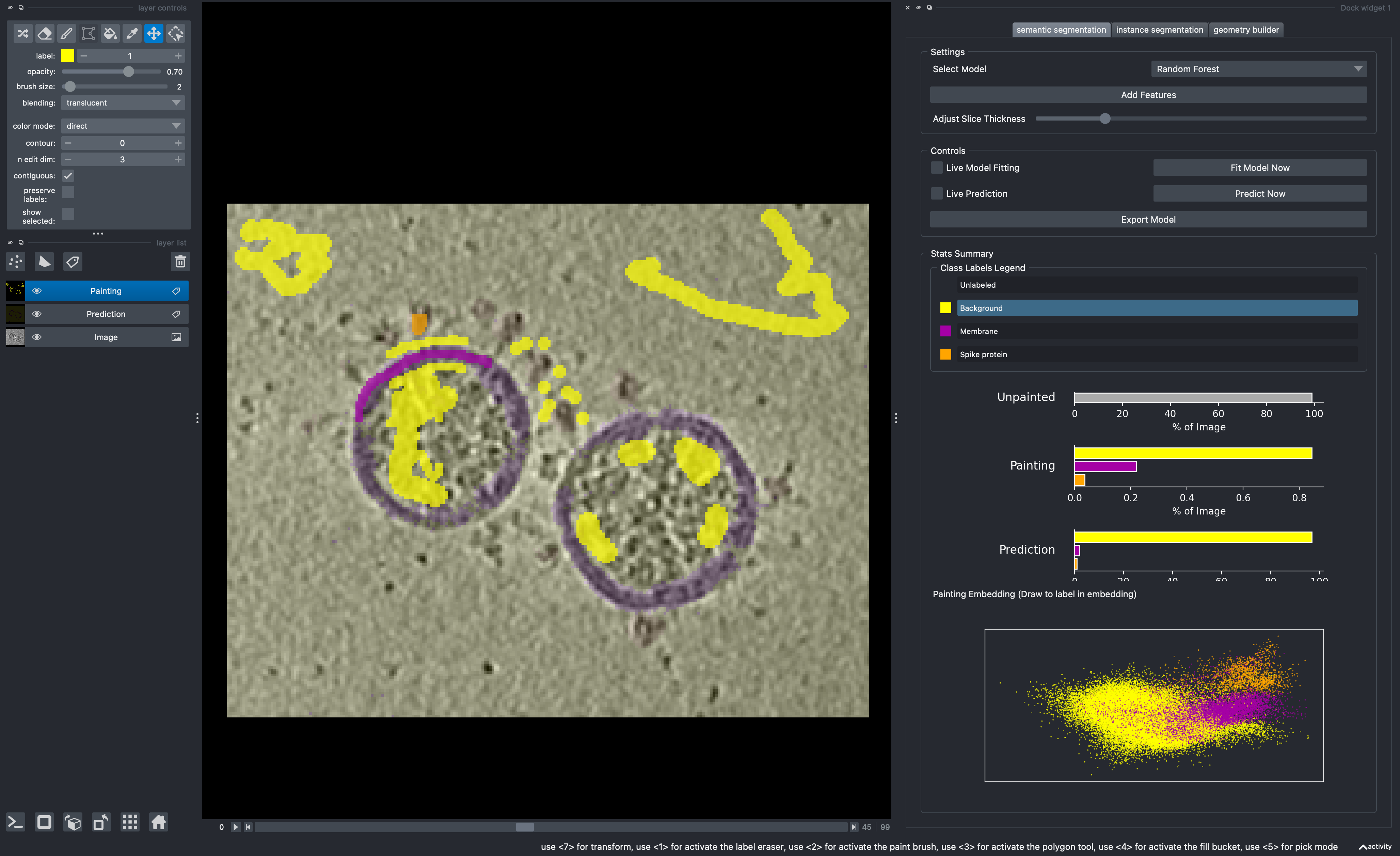 A screenshot of cellcanvas interactive segmentation tool