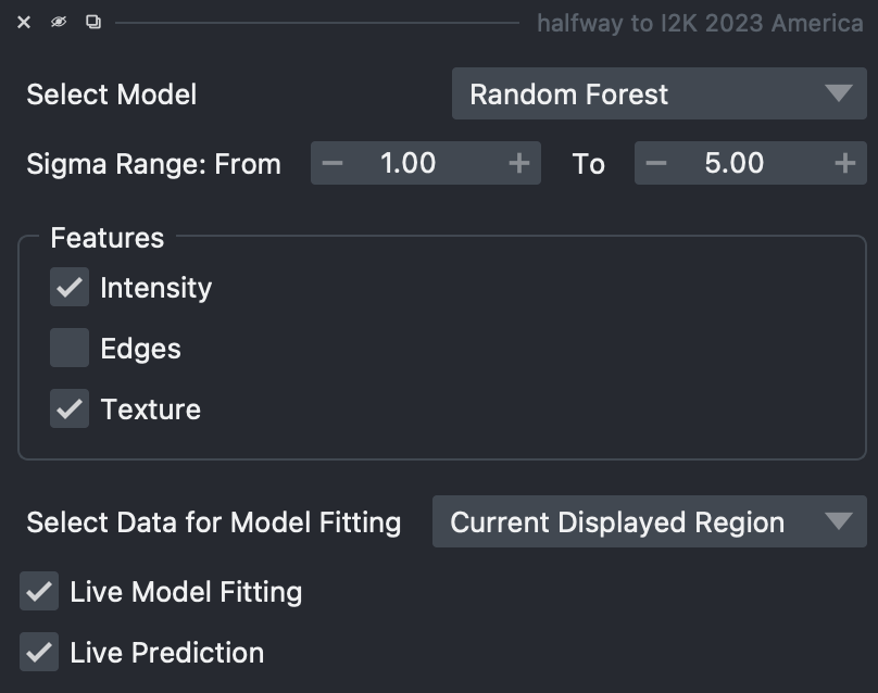 A UI widget showing controls for feature size and type